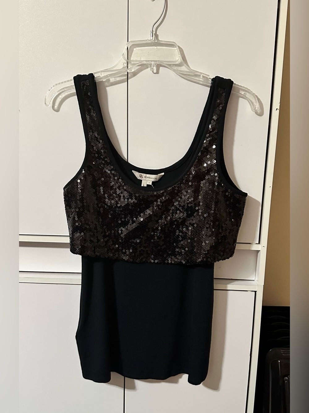 BCBGeneration Black Two-Fer Sequin Tank - S (Tag Visible)
